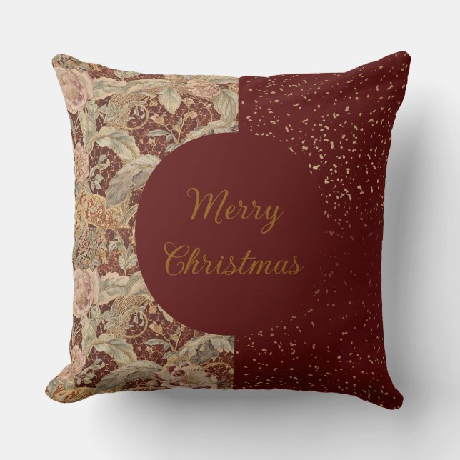 Flowers,Burgundi Red Gold Glitter, Merry Christmas Kissen (Vorderseite)