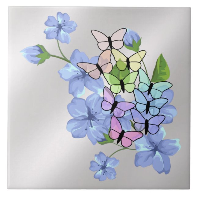 Flowers & Butterflies Ceramic Tile Fliese (Vorderseite)