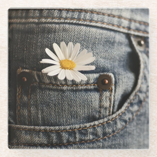 Flowers | Daisy in Jeans Pocket Glasuntersetzer (Vorderseite)