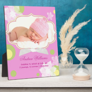 Flowers & Dots New Baby Girl Birth Foto Numbers Fotoplatte