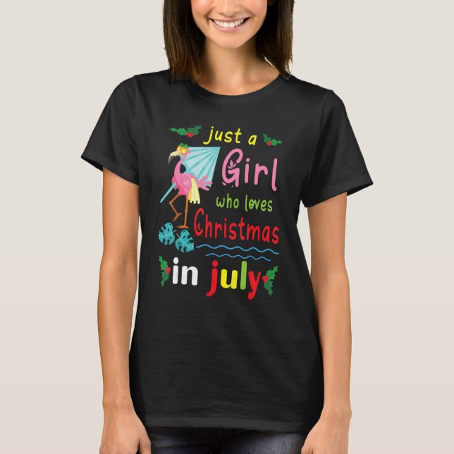 Flowers Flamingo Just A Girl Who Loves Christmas I T-Shirt (Vorderseite)
