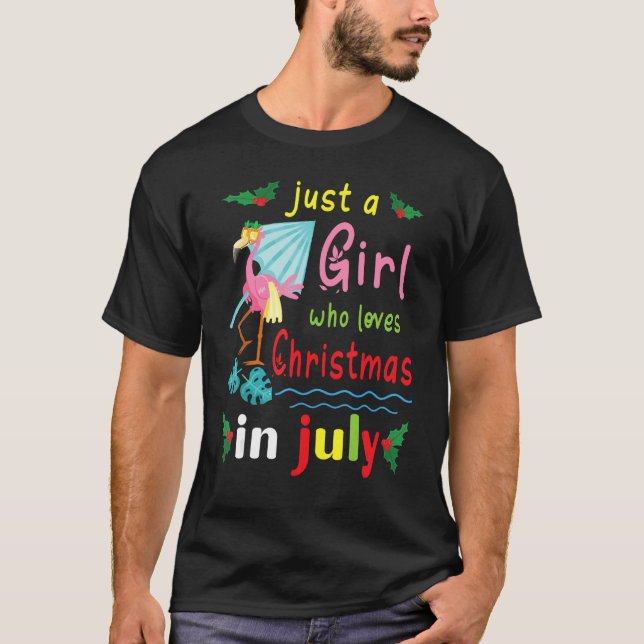 Flowers Flamingo Just A Girl Who Loves Christmas I T-Shirt (Vorderseite)