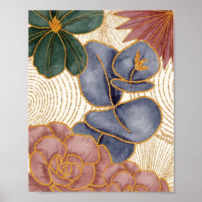 Flowers Gold Glittering Lines  Poster (Vorne)