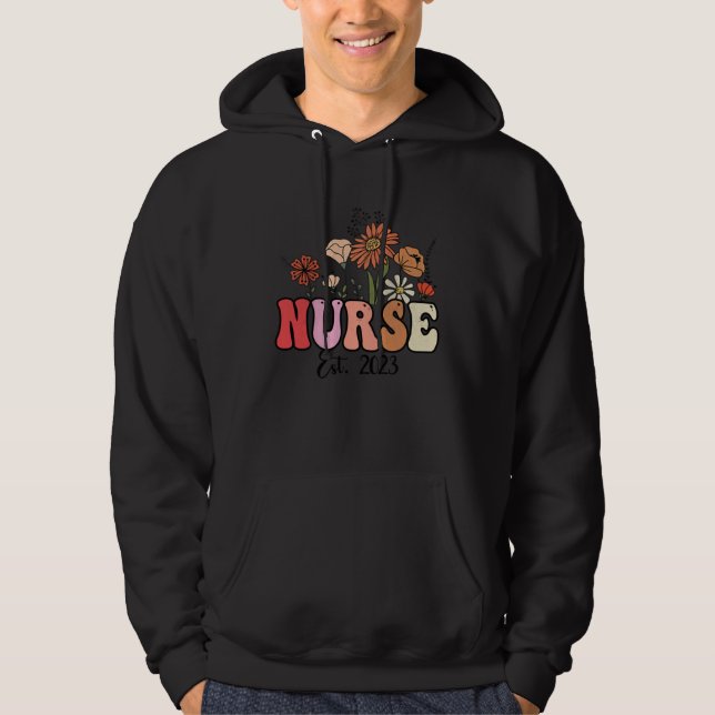 Flowers Groovy Retro Nurse Est2023 Nursing School  Hoodie (Vorderseite)