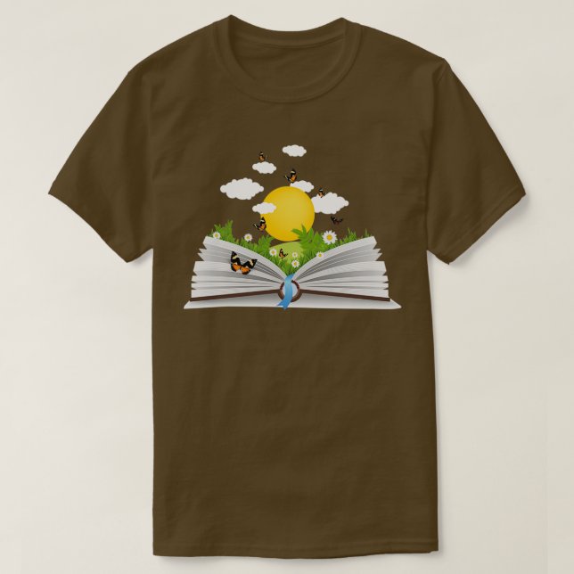 flowers growing from book sticker addicted to read T-Shirt (Design vorne)