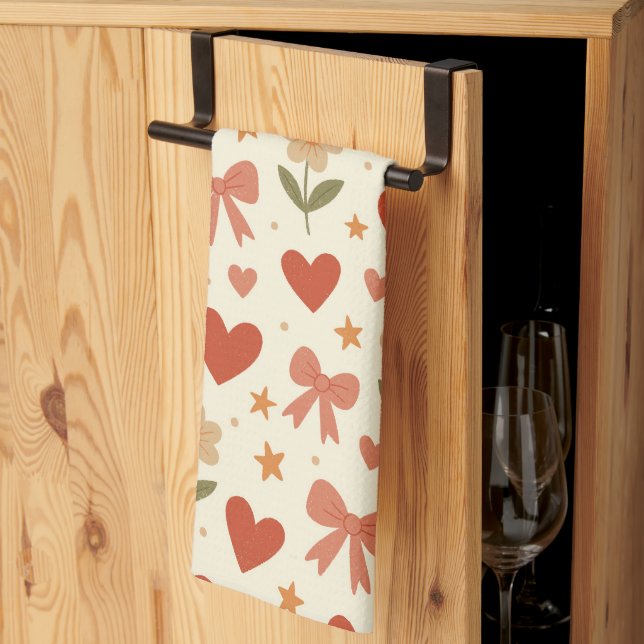 Flowers Hearts & Cute Bows - Kitchen Towel Geschirrtuch (Drittel gefaltet)