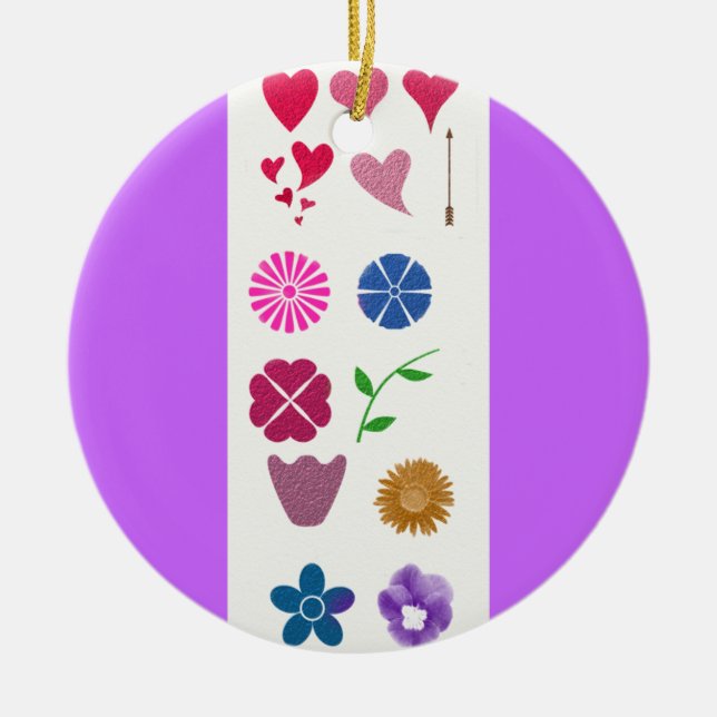 Flowers&Hearts Verzierung Keramik Ornament (Vorne)