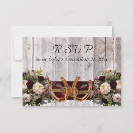 Flowers & Horseshoes, Burgundy Ribbon RSVP Karte