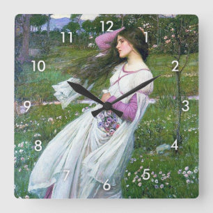 Flowers im Wind, John William Waterhouse Quadratische Wanduhr