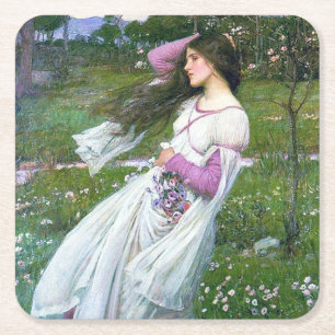 Flowers im Wind, John William Waterhouse Rechteckiger Pappuntersetzer