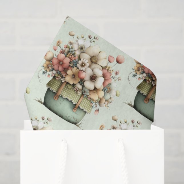 Flowers in a Pot Cozy Shabby Cute Pattern Seidenpapier (Geschenk Tasche)