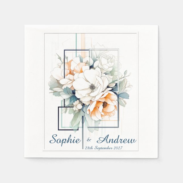 Flowers in Blue Cube-Frame: Wedding Napkins Serviette (Vorderseite)