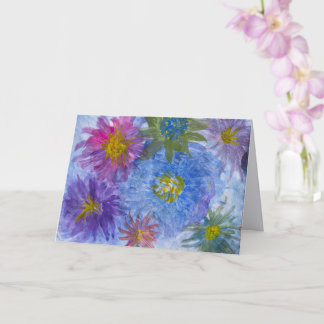 Flowers in Blue Lavender Pink Blank Greeting Card Karte