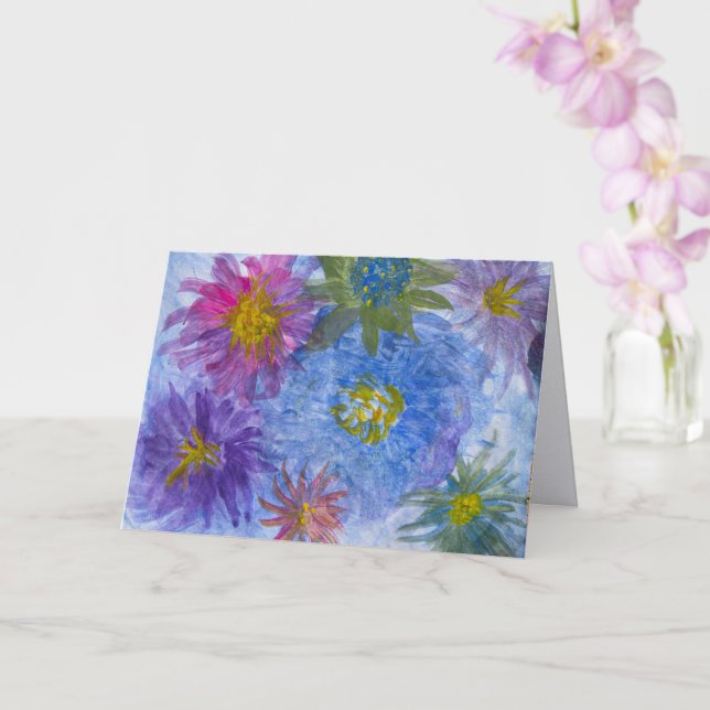 Flowers in Blue Lavender Pink Blank Greeting Card Karte (Orchidee)