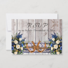 Flowers, Lace & Horseshoes, Blue Ribbon RSVP Karte