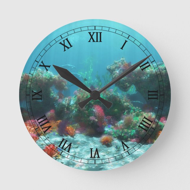 Flowers of the Sea Clock Runde Wanduhr (Vorderseite)