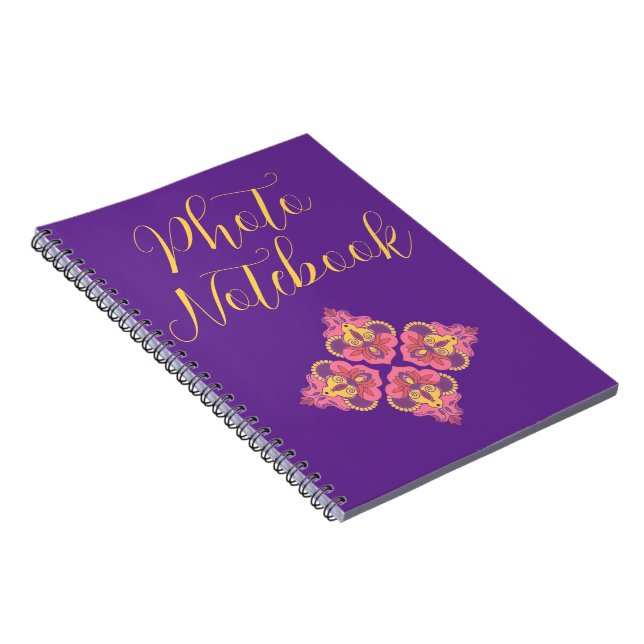 Flowers on Purple Spiral Photo Notebook Notizblock (Rechte Seite)