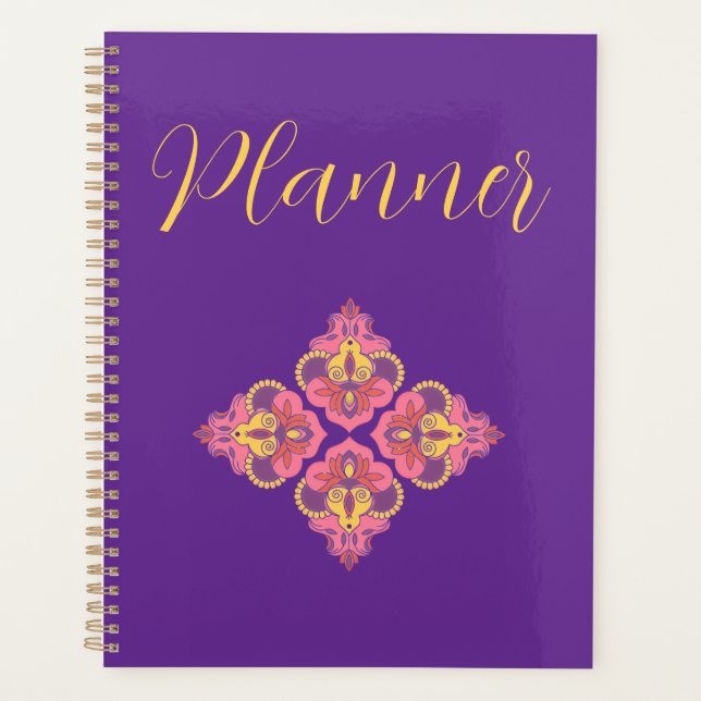 Flowers on Purple Spiral Photo Notebook Planer (Vorderseite)