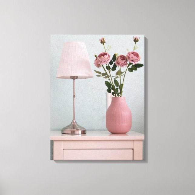 Flowers | Pale Pink Roses on Nightstand Leinwanddruck (Vorderseite)
