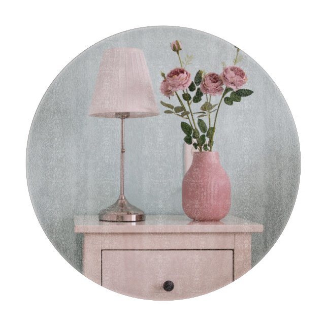 Flowers | Pale Pink Roses on Nightstand Schneidebrett (Vorderseite)