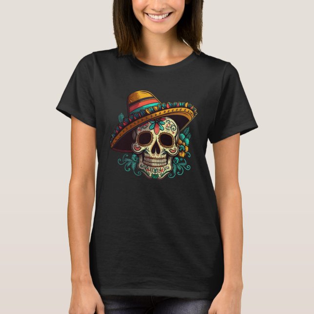 Flowers Sugar Skull Cinco De mayo Mexican Dia de L T-Shirt (Vorderseite)