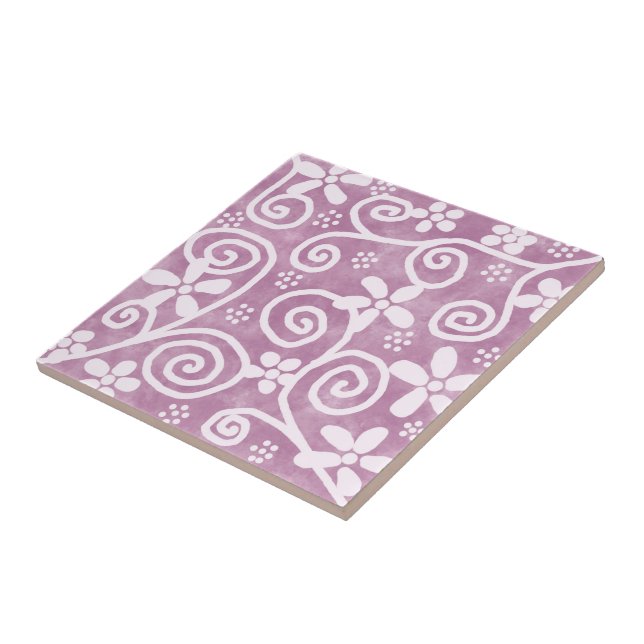 Flowers Swirls Dusty Pink White Pattern Whimsical Fliese (Seite)