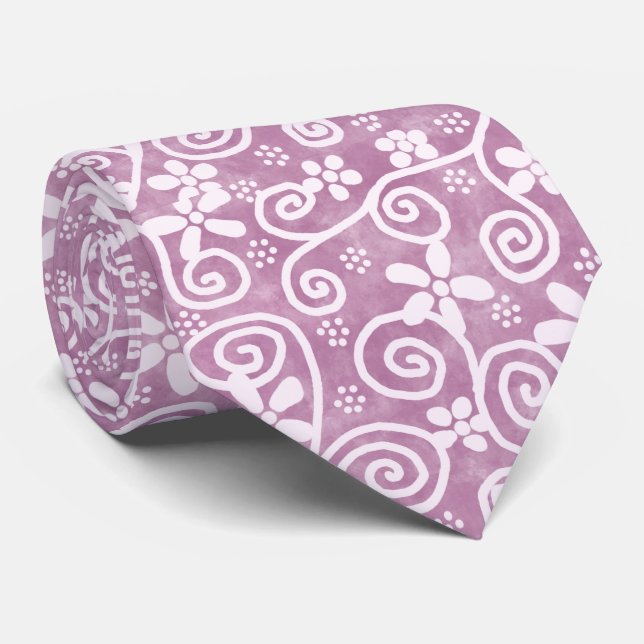 Flowers Swirls Dusty Pink White Pattern Whimsical Krawatte (Gerollt)