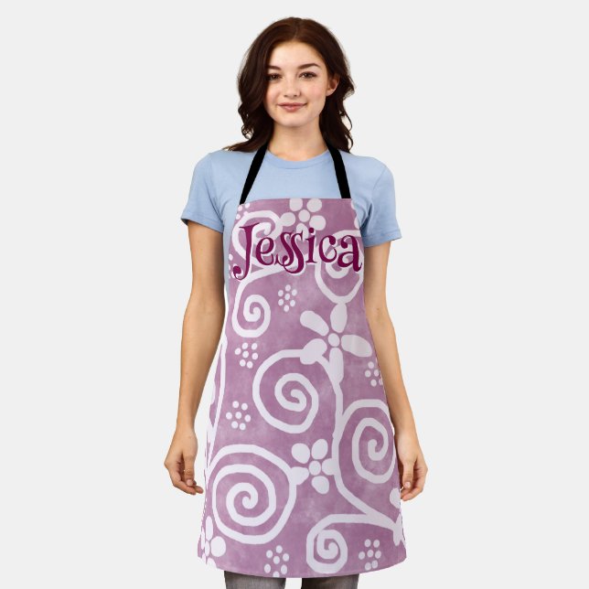 Flowers Swirls Pink White Pattern Personalized Schürze (Getragen)