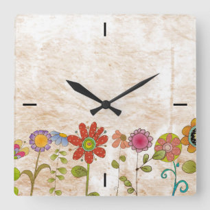 Flowers Wall Clock Quadratische Wanduhr