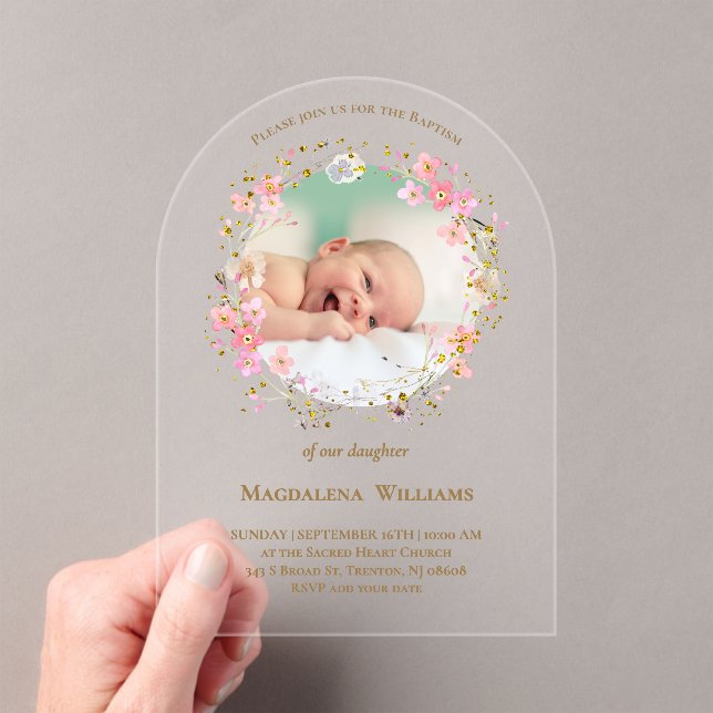  flowers wreath photo frame | Baptism Invitation Acryleinladungen (Insitu (Handheld))