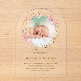 flowers wreath photo frame | Baptism Invitation Acryleinladungen