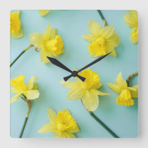 Flowers   Yellow Daffodils Quadratische Wanduhr