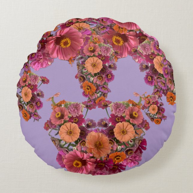 Flowers Zinnia Bouquet Maureen Girard Colorful Rundes Kissen (Vorderseite)