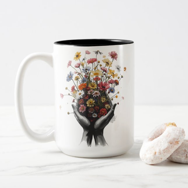 Flowers Zweifarbige Tasse (Mit Donut)
