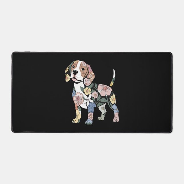 Flowery Beagle Silhuette Design Schreibtischunterlage (Vorderseite)