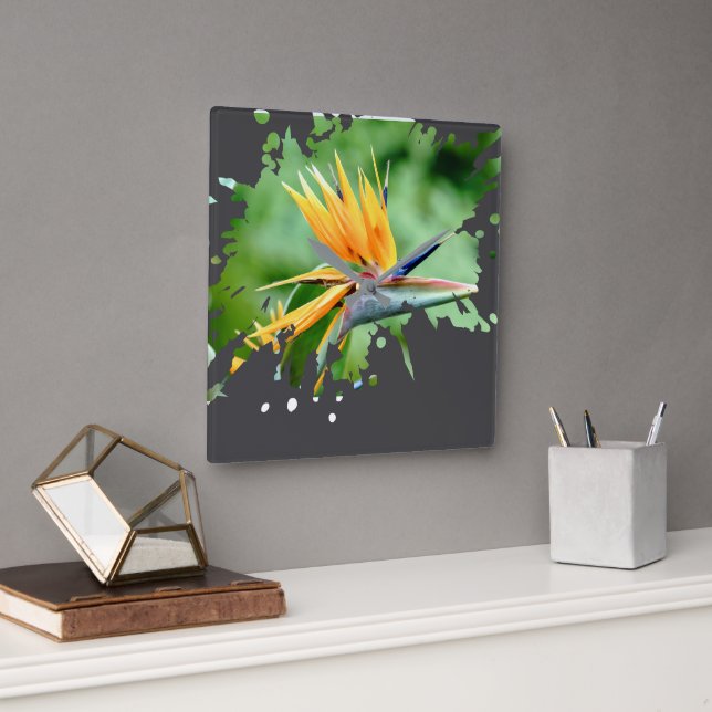 Flowery Splatter Quadratische Wanduhr (Büro)