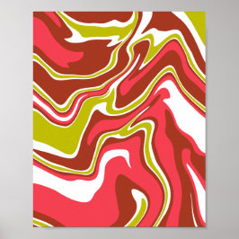 Flowing Color Layers in Red, Olive Green, & White Poster