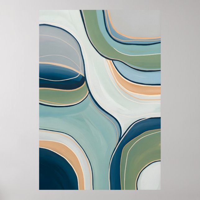 Flowing Green and Blue Curves Abstract Art Print Poster (Vorne)