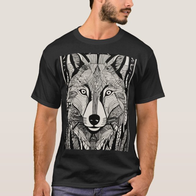 Flowing Lines Wolf Design – Geometric Nature Shirt (Vorderseite)