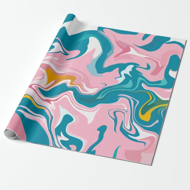 Flowing Marble Design with Pink and Teal Geschenkpapier (Ungerollt)