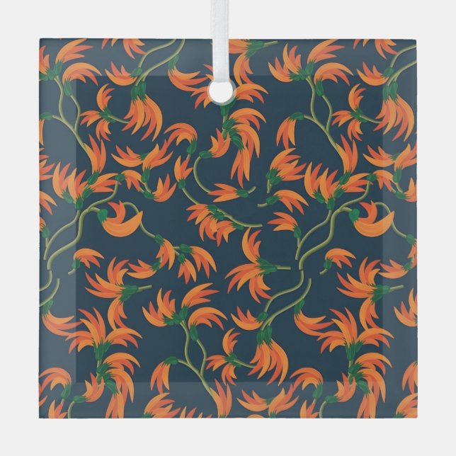  Flowing Orange Floral Pattern Ornament Aus Glas (Vorderseite)