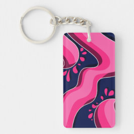 Flowing Pink Waves on a Navy Blue Background Schlüsselanhänger