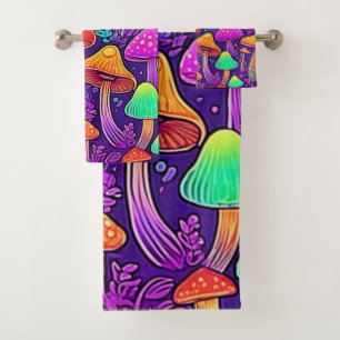 Flowy Neon Mushrooms Dance Badhandtuch Set