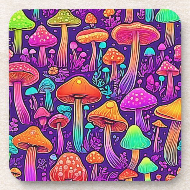 Flowy Neon Mushrooms Dance Getränkeuntersetzer (Vorderseite)