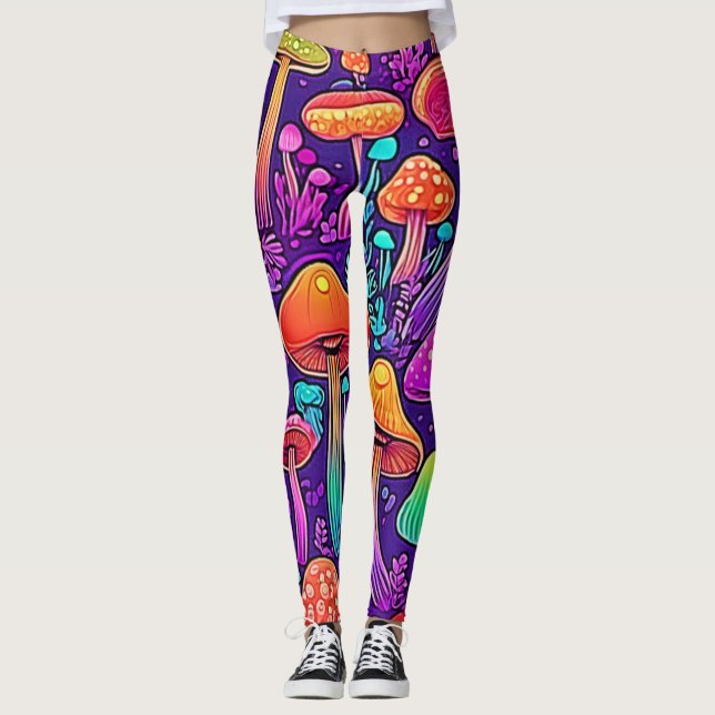 Flowy Neon Mushrooms Dance Leggings (Vorderseite)