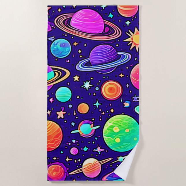 Flowy Neons: Planeten & Sterne Strandtuch (Vorderseite)