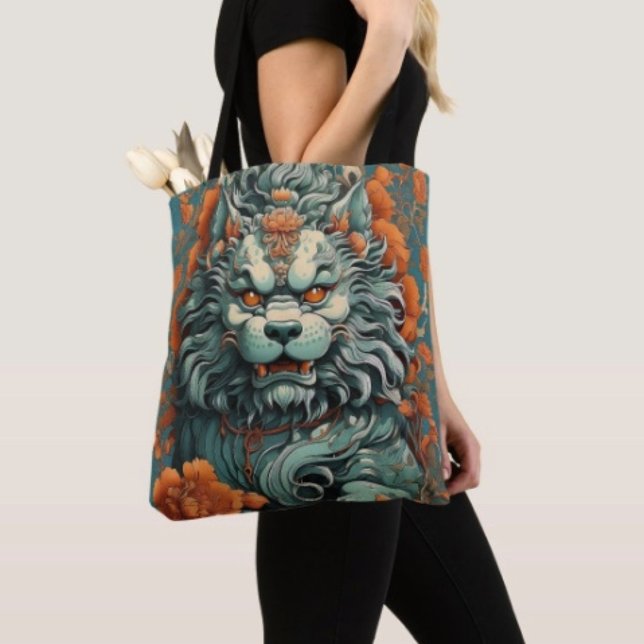 Flu Löwe der Weisheit (Asian Lion Head Travel Tote Bag, laminated lining for extra support.  Made in the USA. 
)