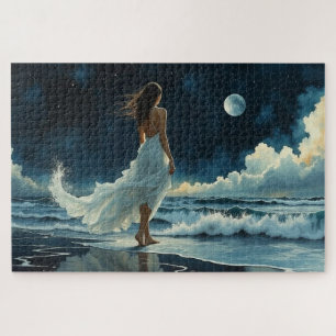 Flucht am Meer unter dem Mond Küstenkunst Puzzle