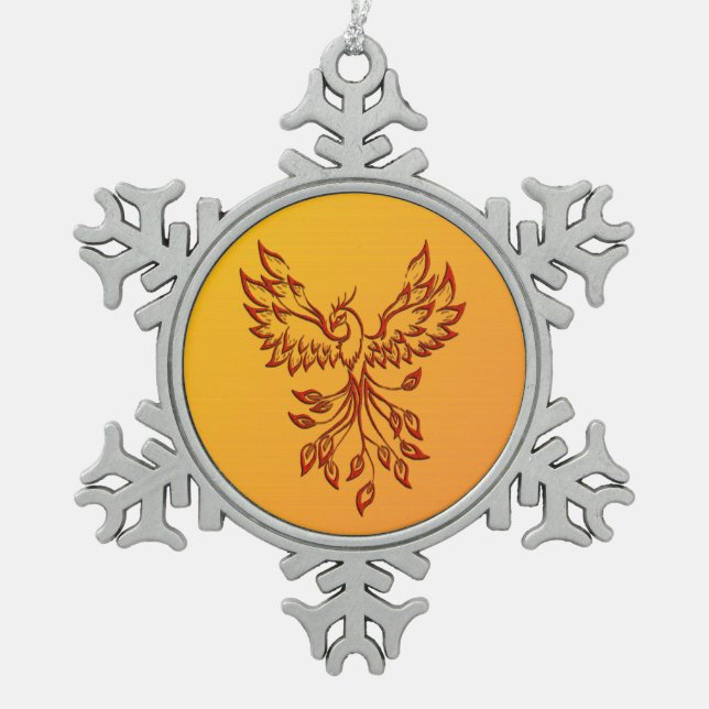 Flucht eines Phoenix Schneeflocken Zinn-Ornament (Vorderseite)