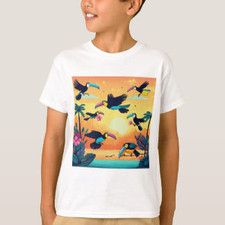 Flucht Extravagant: Cartoon Toucans Soar T-Shirt
